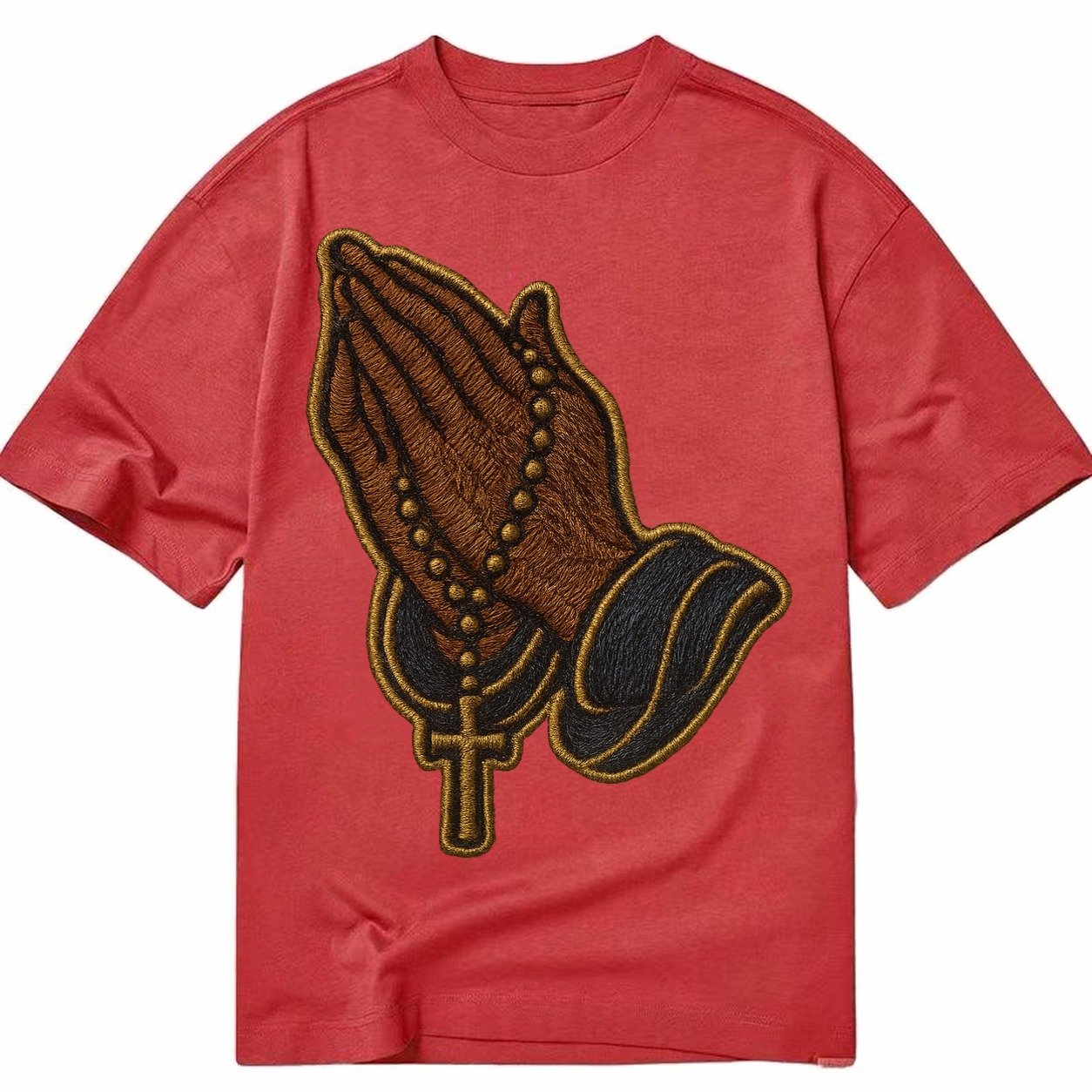 Praying Hands Clasped Hands In Prayer Position With Rosary B Classic T-shirt – Red
