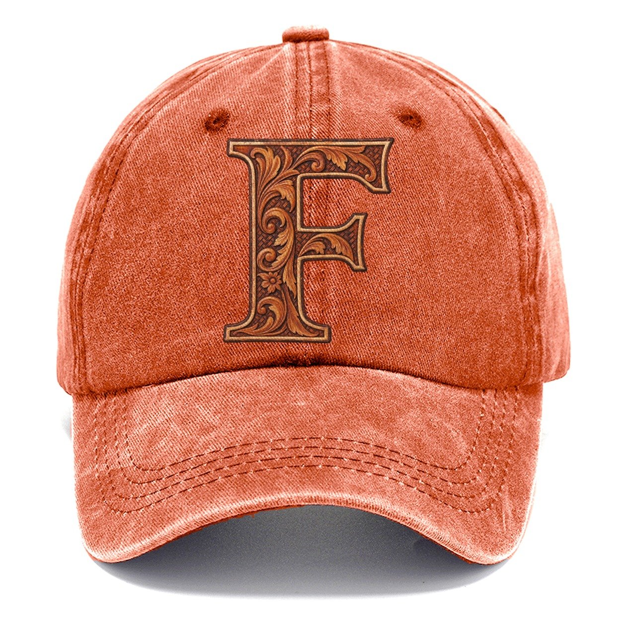 Tooled Leather F Monogram Classic Cap – Terracotta Clay
