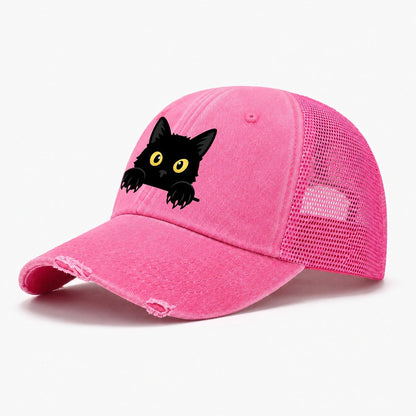 Black Cat Washed Trucker Hat – Rose