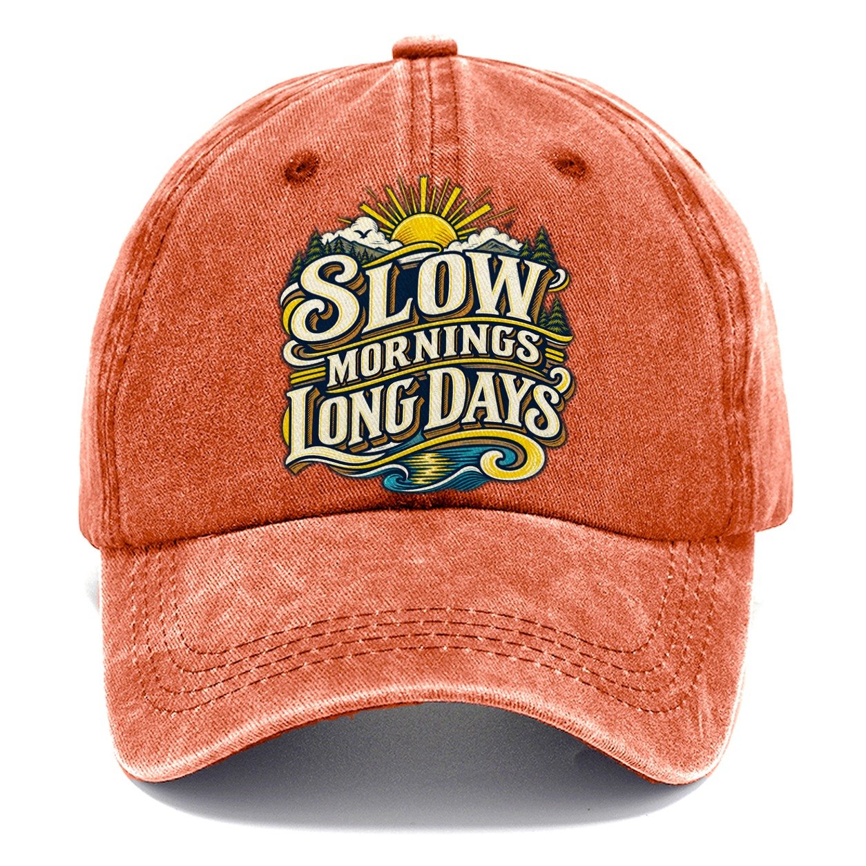 Slow Mornings Long Days Retired Living Classic Cap – Terracotta Clay