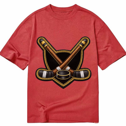 Embroidered Patch Design Hockey Crossed Sticks Ice Hockey St Classic T-shirt – Red