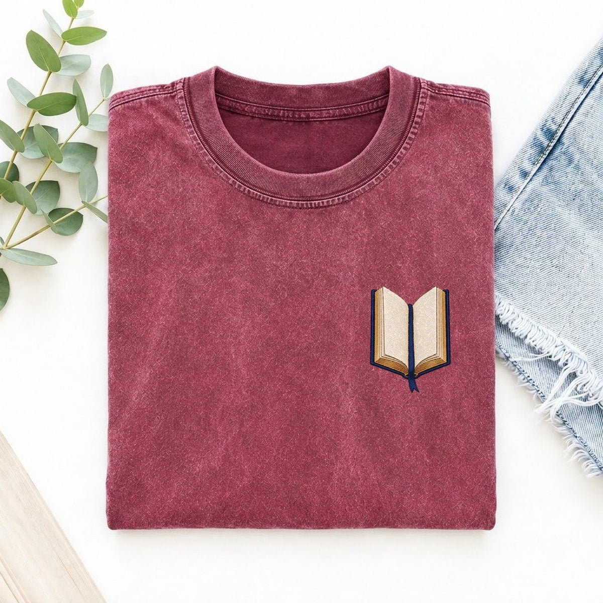 Open Book Symbol Emblems Left Chest Vintage T-shirt – Raspberry