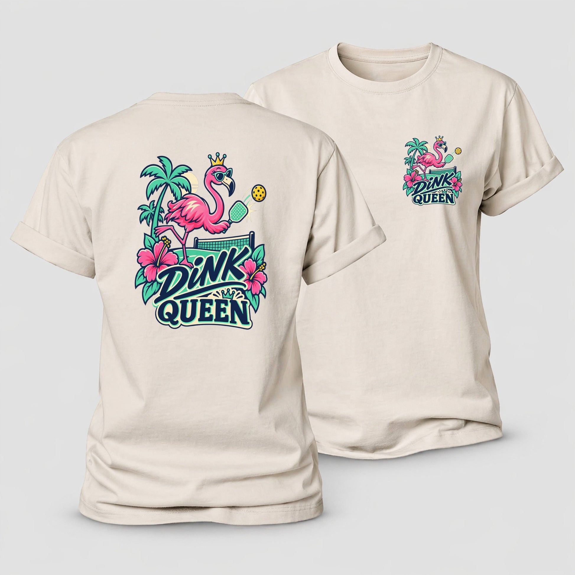 Flamingo Dink Queen Pickleball Life Women's Cotton T-Shirt – Sand