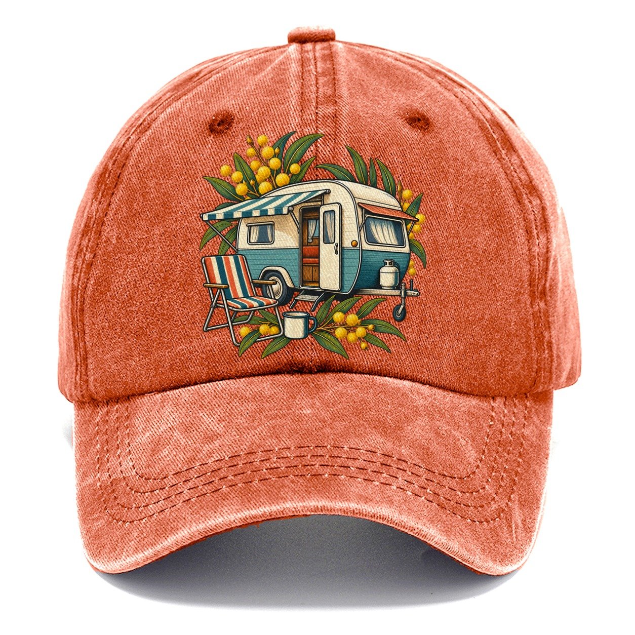 Retro Caravan Folding Chair And Enamel Mug Australia Cultural Icons Classic Cap – Terracotta Clay
