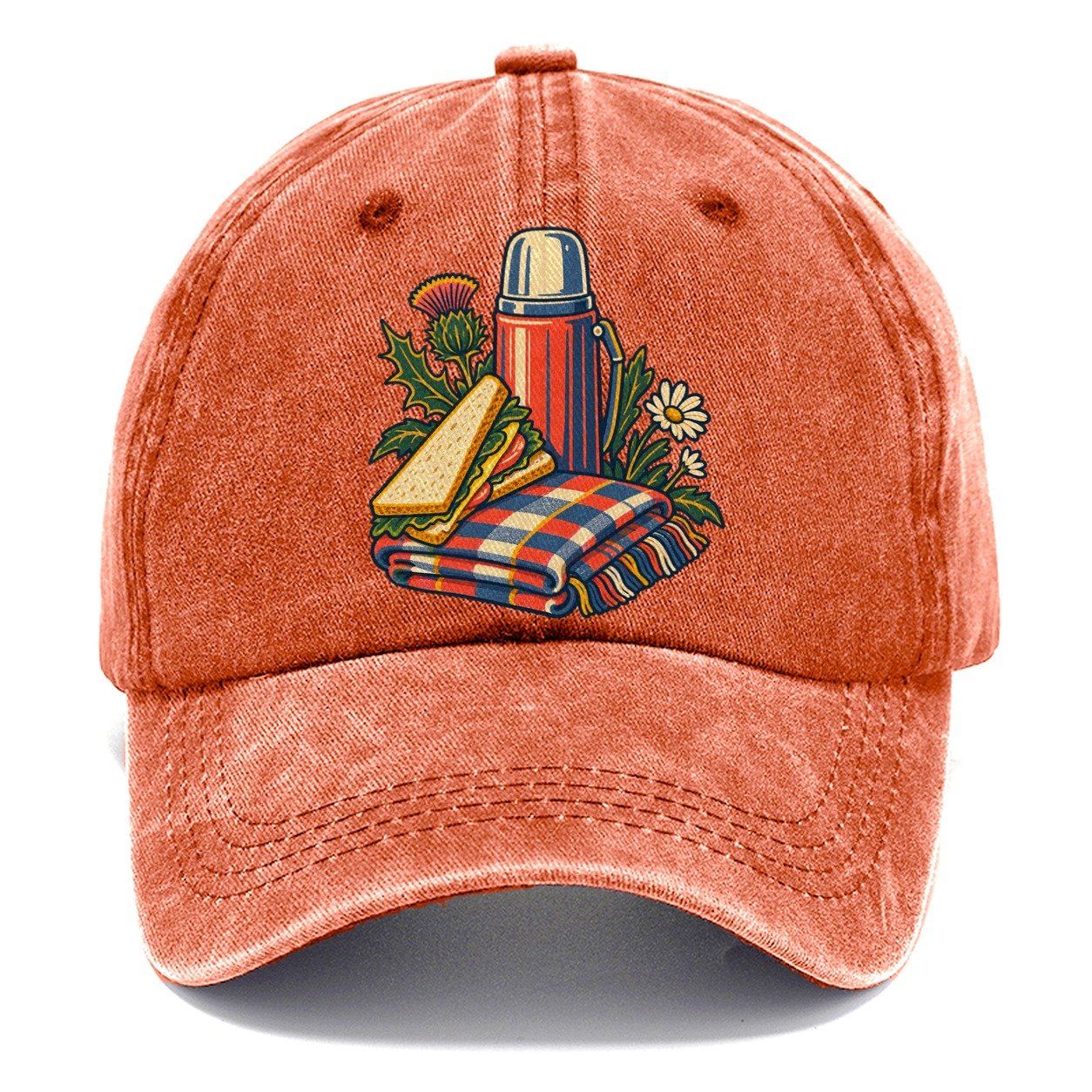 Picnic Flask Sandwich And Checked Blanket Uk Culture Heritage Classic Cap – Terracotta Clay