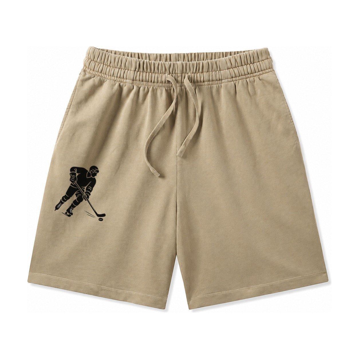 Ice Hockey Player Shooting Puck Washed Shorts – Khaki
