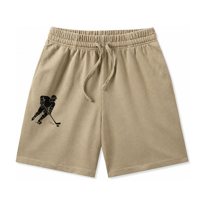 Ice Hockey Player Shooting Puck Washed Shorts – Khaki