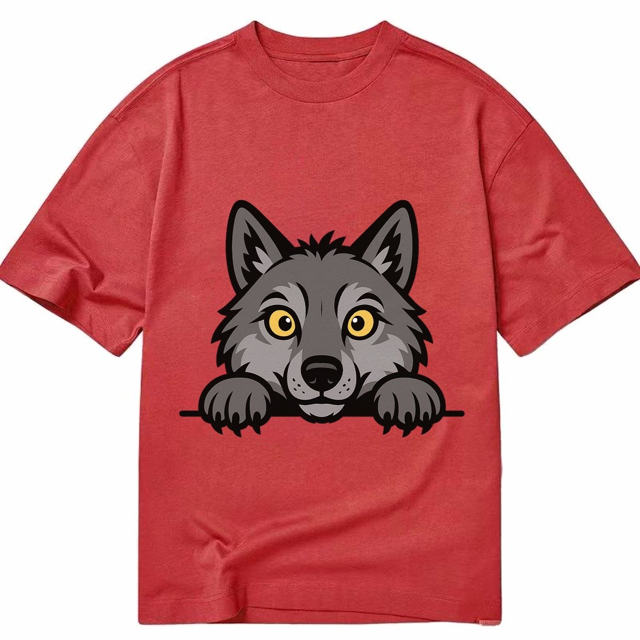 Wolf Intense Yellow Eyes Gray Fur Pointed Ears Powerful Paws Classic T-shirt – Red