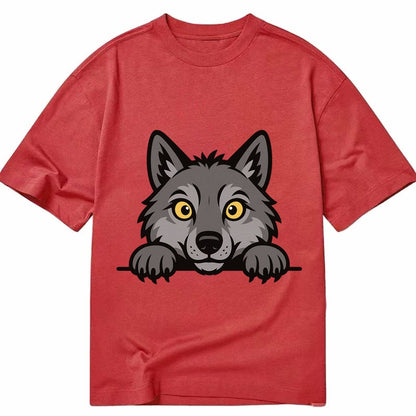 Wolf Intense Yellow Eyes Gray Fur Pointed Ears Powerful Paws Classic T-shirt – Red