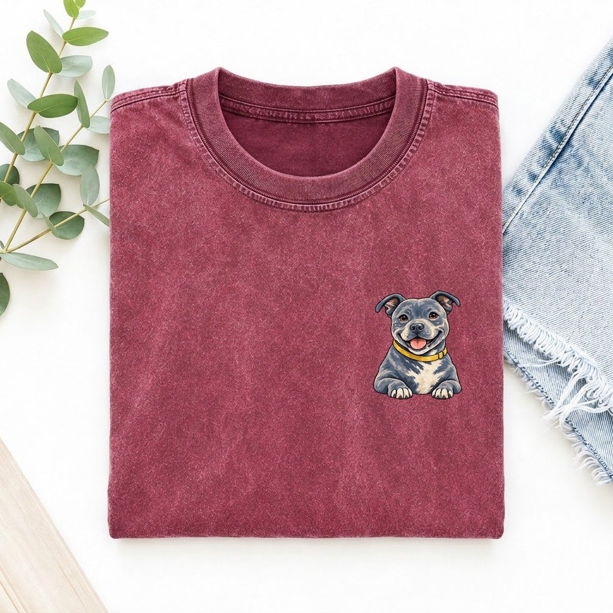 Staffordshire Bull Terrier Left Chest Vintage T-shirt – Raspberry