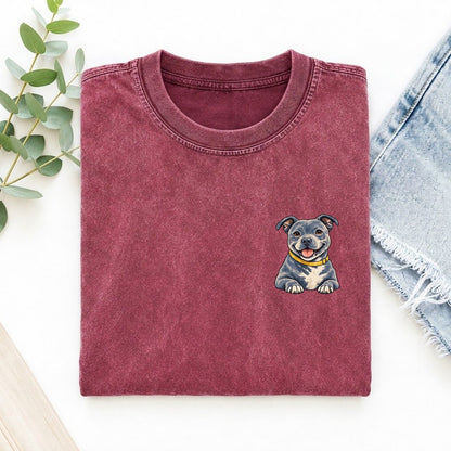 Staffordshire Bull Terrier Left Chest Vintage T-shirt – Raspberry
