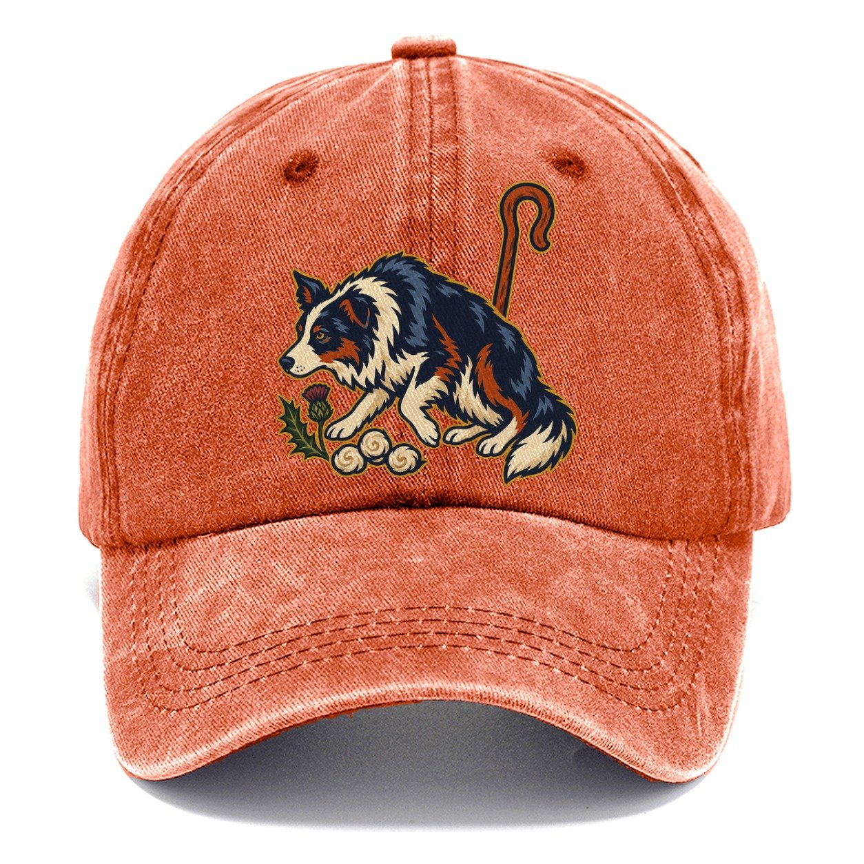 Shepherd Crook Sheepdog And Wool Sprig Uk Culture Heritage Classic Cap – Terracotta Clay