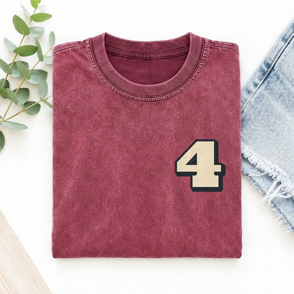 Number 4 Left Chest Vintage T-shirt – Raspberry