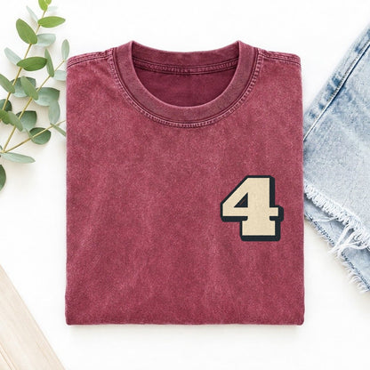Number 4 Left Chest Vintage T-shirt – Raspberry