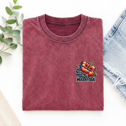 Malaysia Country Pride Left Chest Vintage T-shirt – Raspberry