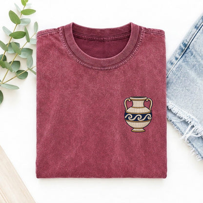 Pottery Vase Symbol Emblems Left Chest Vintage T-shirt – Raspberry