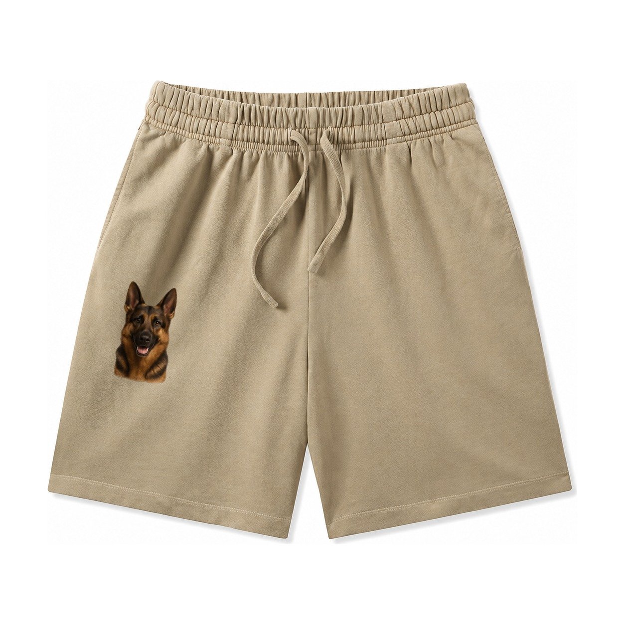 German Shepherd Portrait Washed Shorts – Khaki
