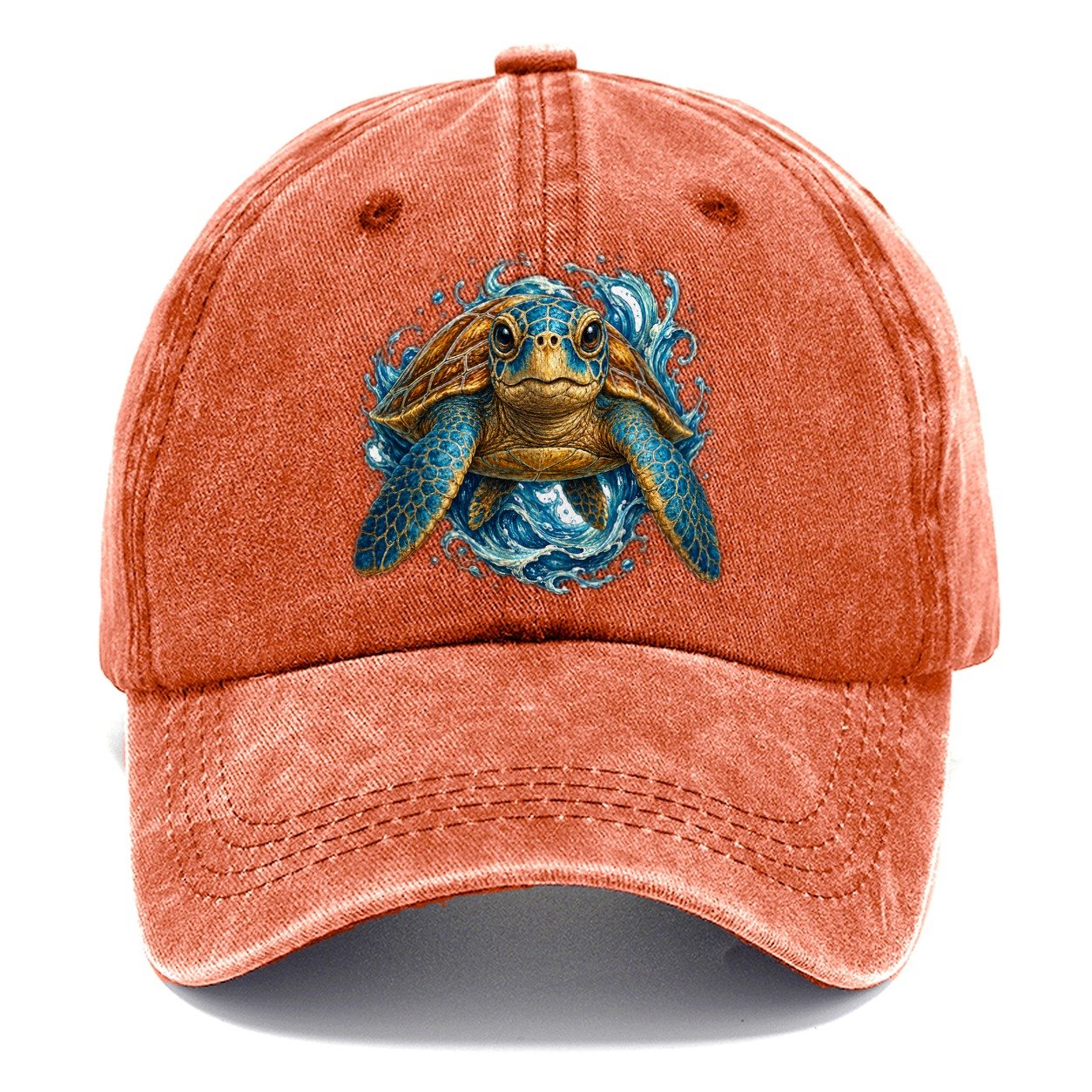 Ornate Sea Turtle Waves Classic Cap – Terracotta Clay
