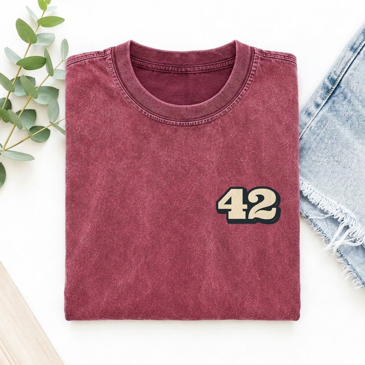 Number 42 Left Chest Vintage T-shirt – Raspberry