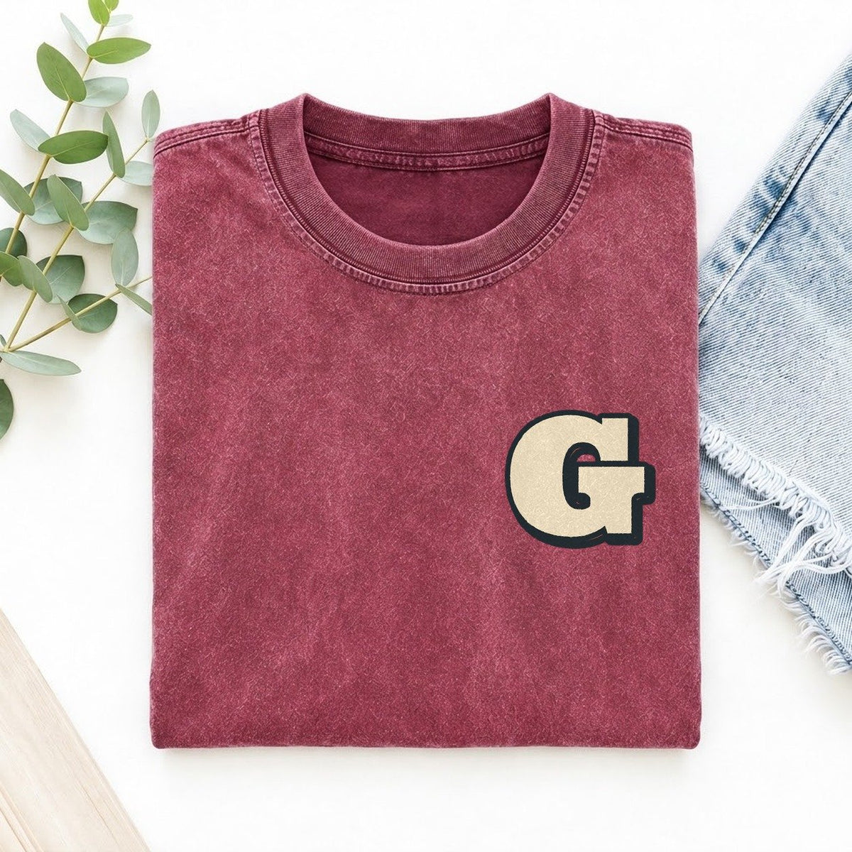 Initial G Left Chest Vintage T-shirt – Raspberry