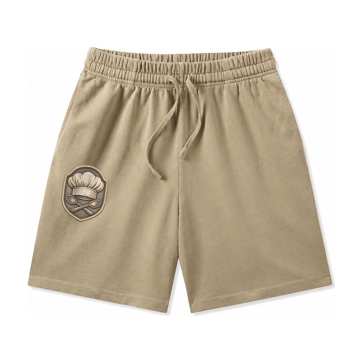 Cooking Chef Hat Toque Blanche With Crossed Spoons In Washed Shorts – Khaki