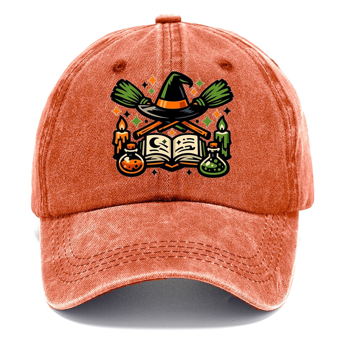 Witch Spellbook Crossed Brooms Classic Cap – Terracotta Clay