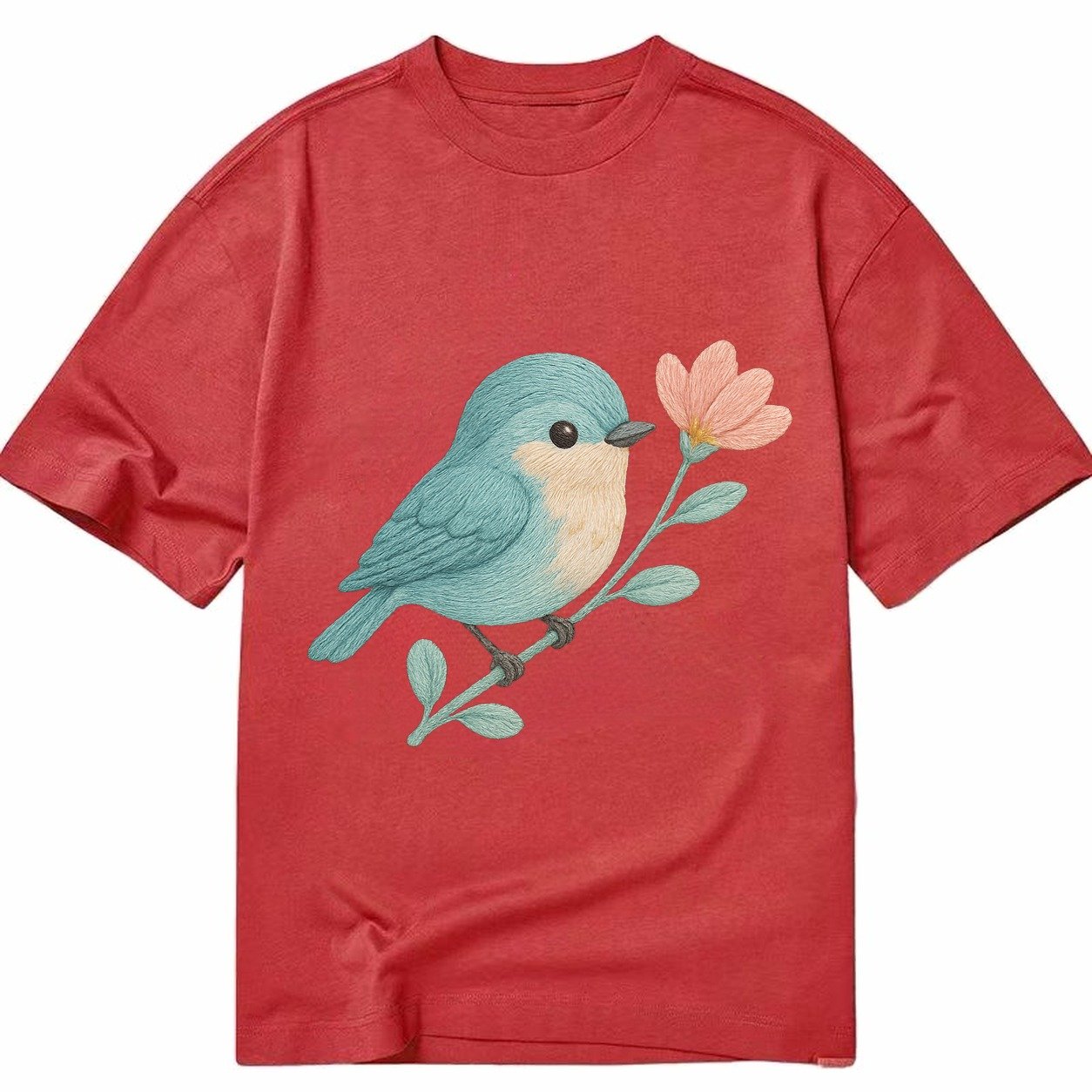Aqua Chickadee Perched On Mint Eucalyptus Turquoise Cap Swee Classic T-shirt – Red