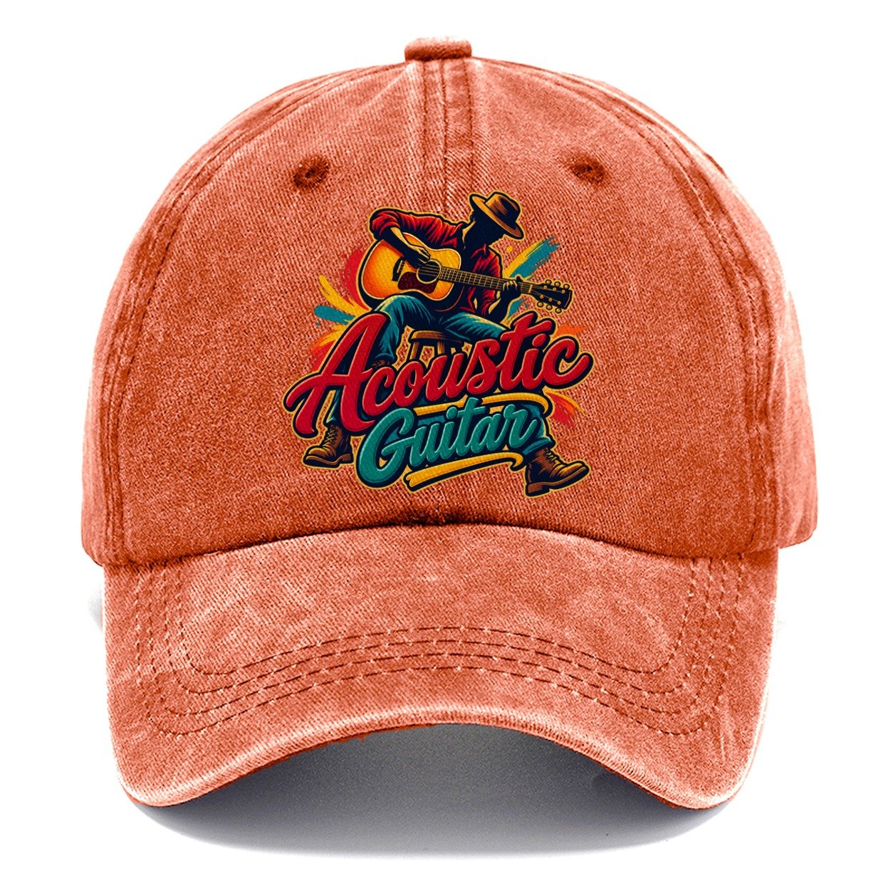 Acoustic Guitar Wordmark Music Instruments Classic Cap – Terracotta Clay