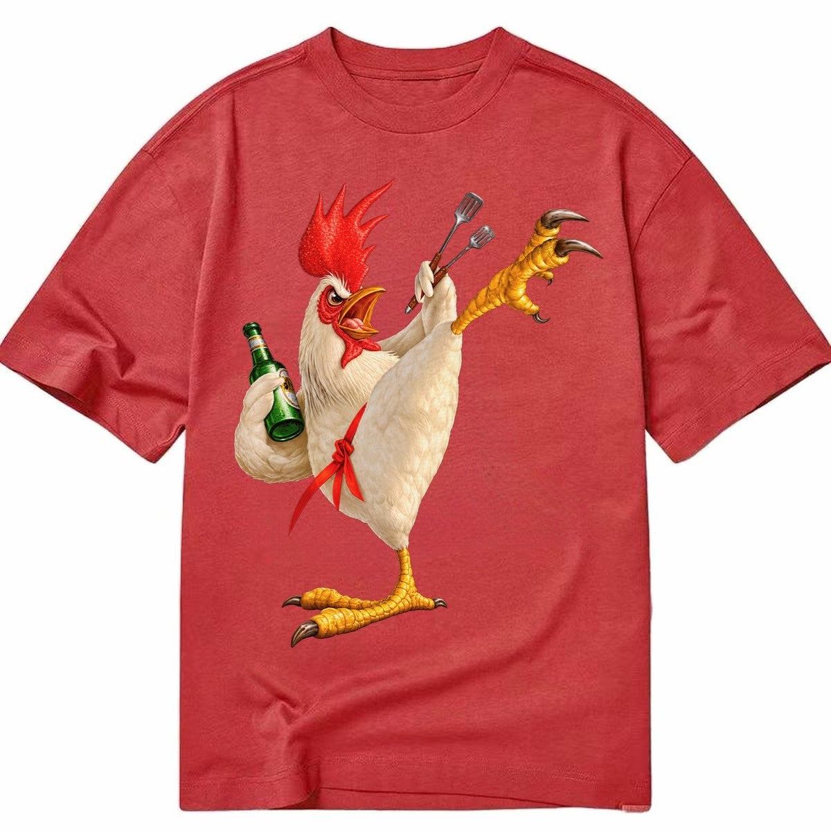 Rooster Printed Unisex Baseball Cap Solid Color Washed Distr Classic T-shirt – Red