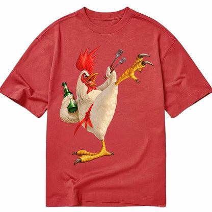 Rooster Printed Unisex Baseball Cap Solid Color Washed Distr Classic T-shirt – Red