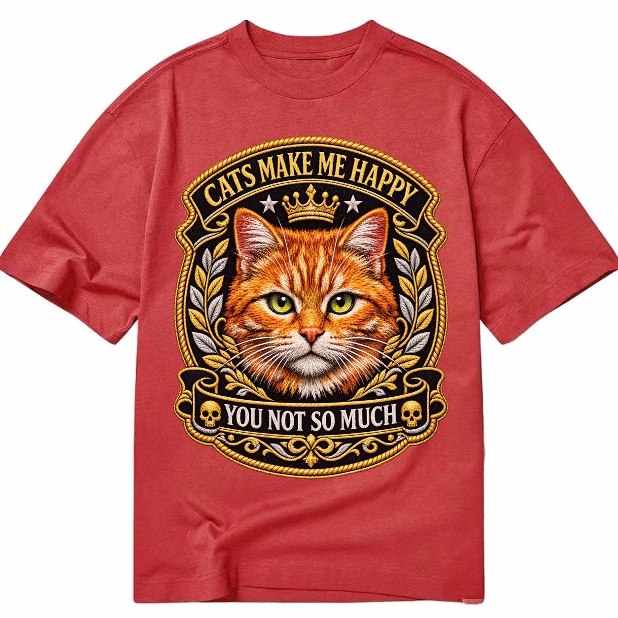 Cats Make Me Happy You Not So Much Cat Face In Orange Cat Pr Classic T-shirt – Red