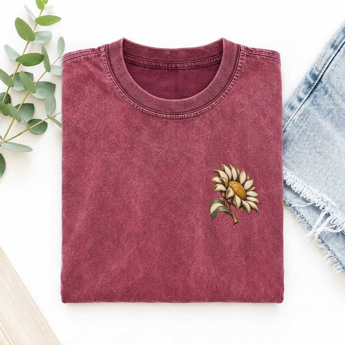 Sunflower Quarter Turn Keepsake Emblem Left Chest Vintage T-shirt – Raspberry
