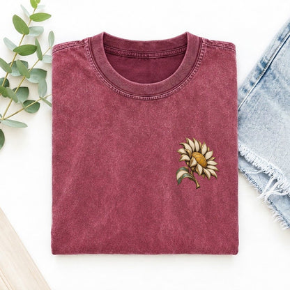 Sunflower Quarter Turn Keepsake Emblem Left Chest Vintage T-shirt – Raspberry