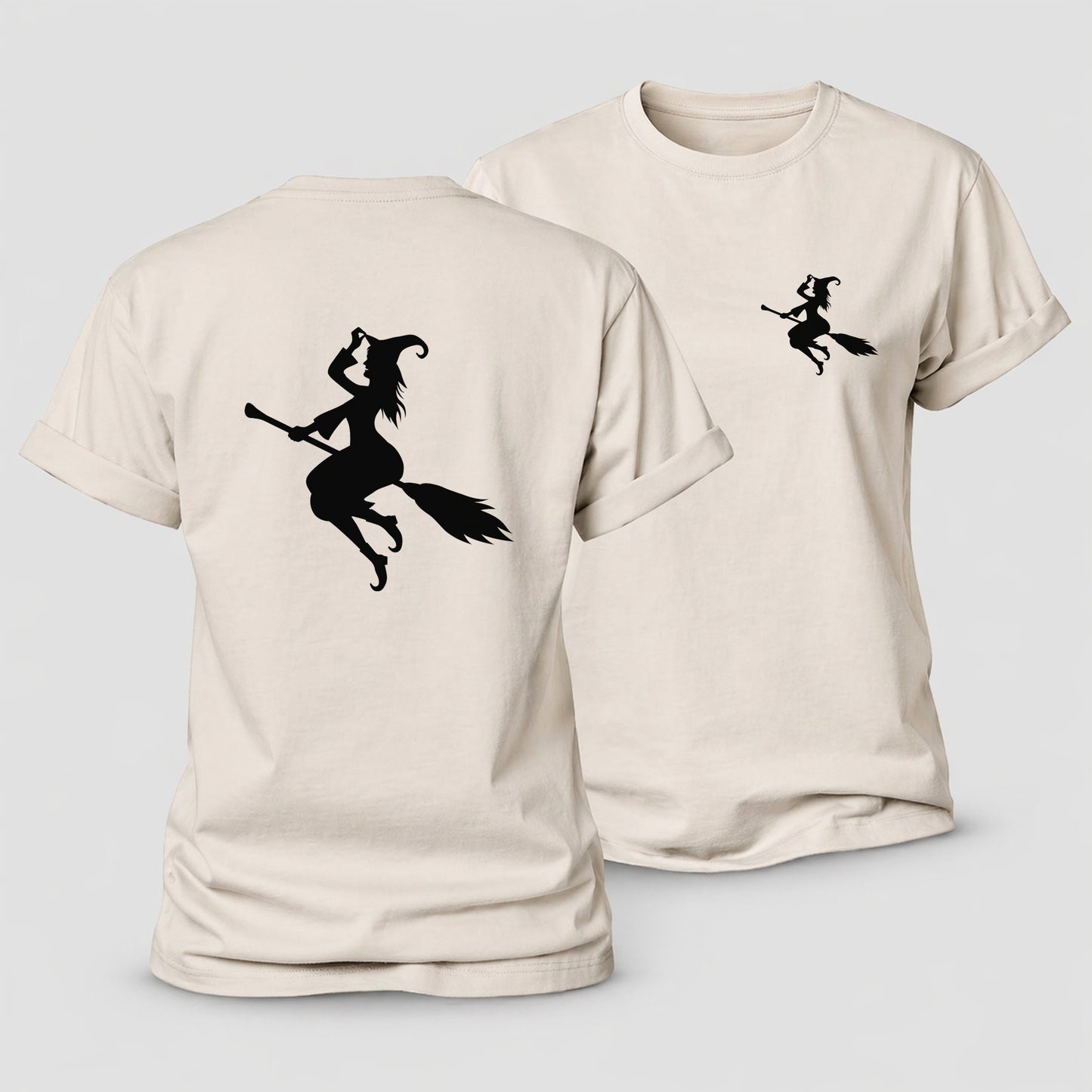 Enchanting Witch On Broom Hat Limited Edition Women's Cotton T-Shirt – Sand
