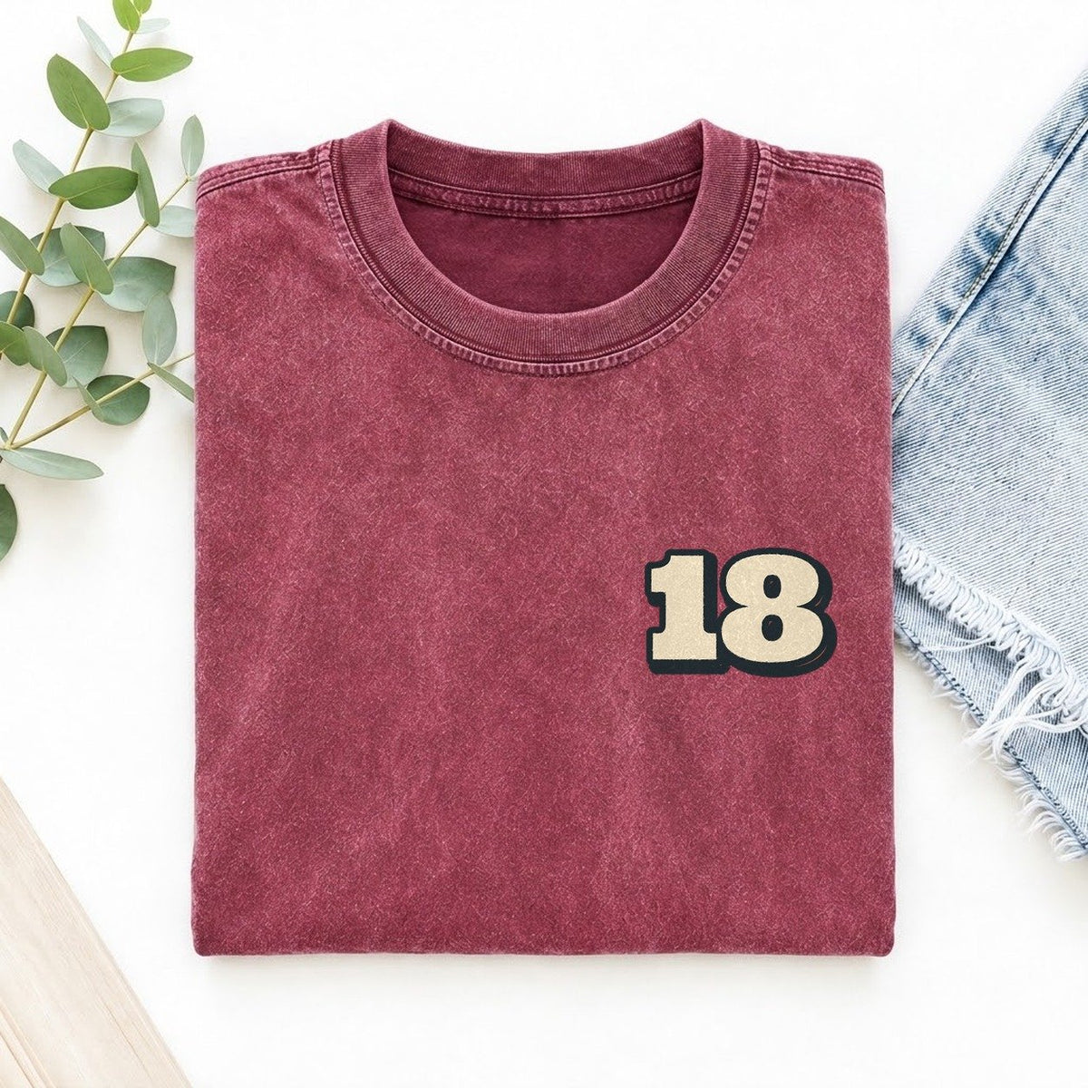 Number 18 Left Chest Vintage T-shirt – Raspberry