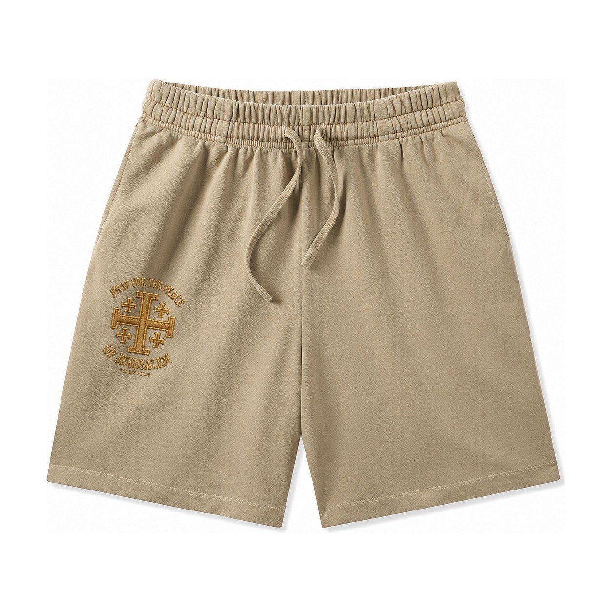 Jerusalem Cross Washed Shorts – Khaki