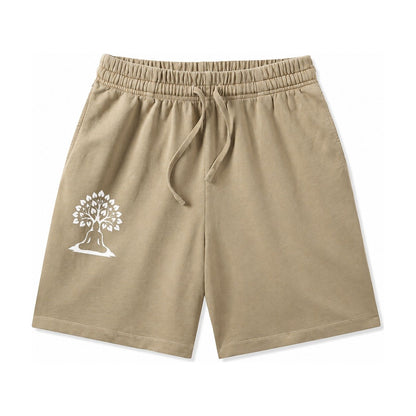 Buddha Silhouette Meditating Negative Space Forms Bodhi Tree Washed Shorts – Khaki