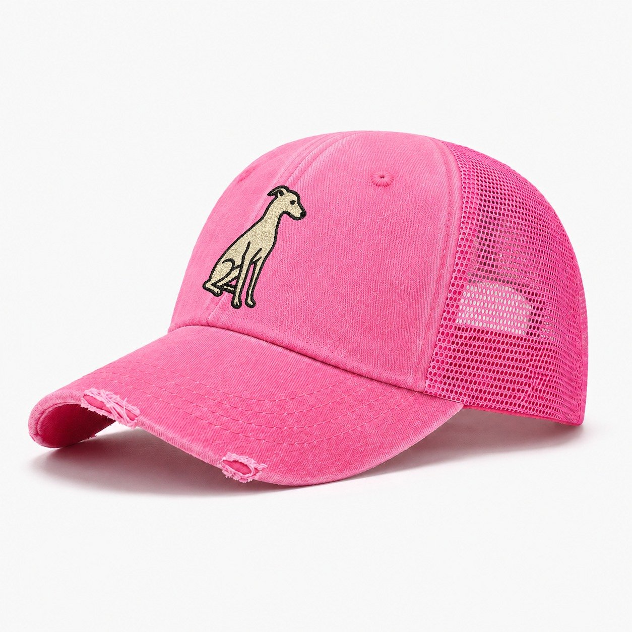 Italian Greyhound Gray Sitting Pose Washed Trucker Hat – Rose