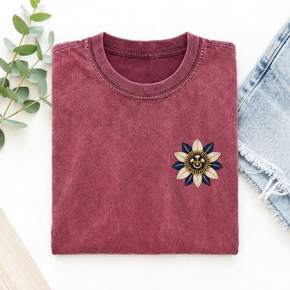 Passionflower Crown Left Chest Vintage T-shirt – Raspberry