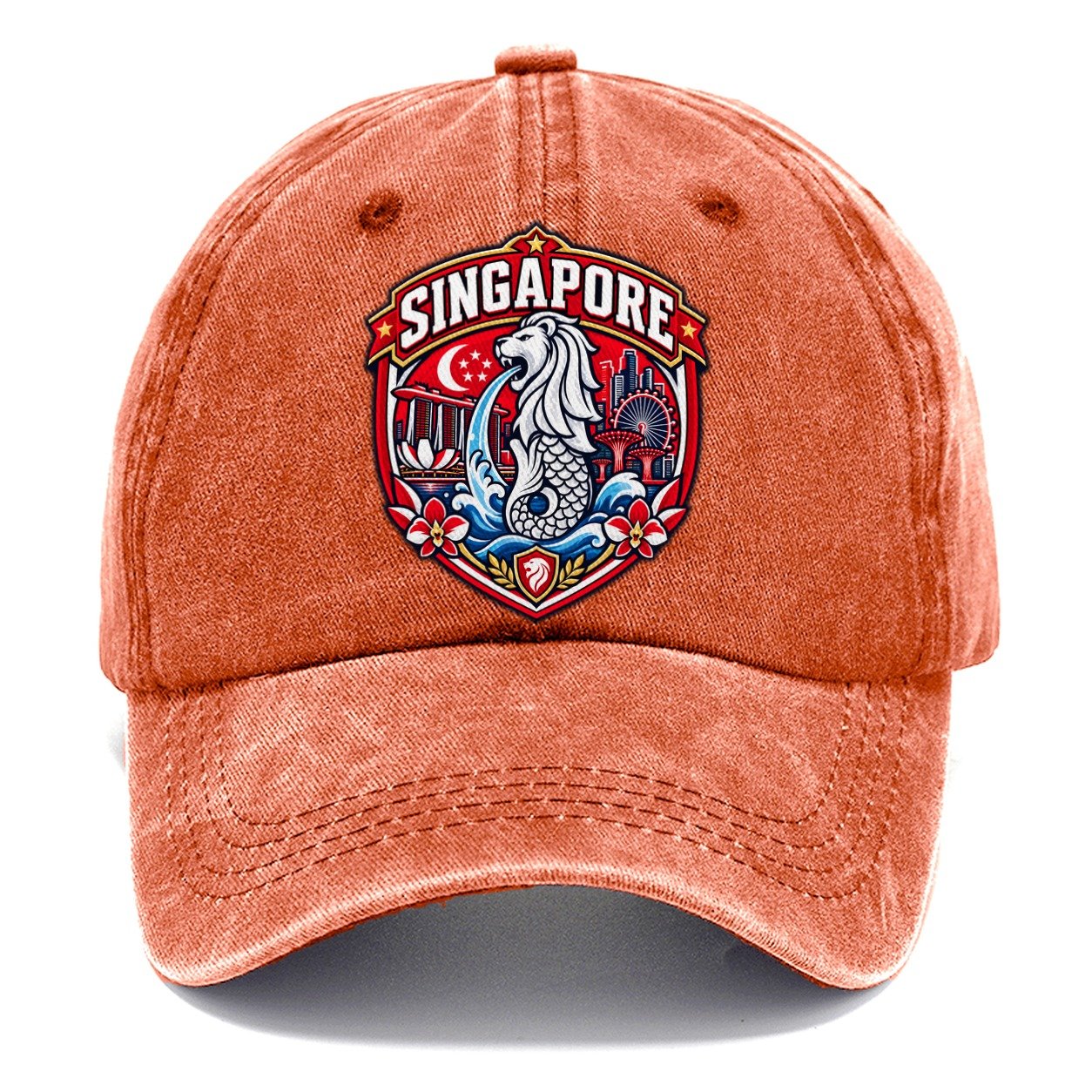 Singapore Retro Badge Country Logos Classic Cap – Terracotta Clay
