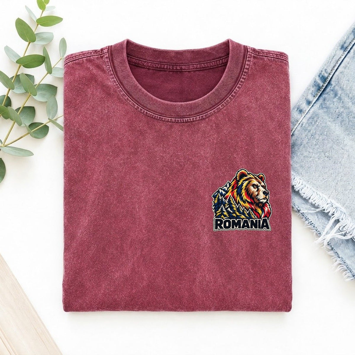 Romania Country Pride Left Chest Vintage T-shirt – Raspberry