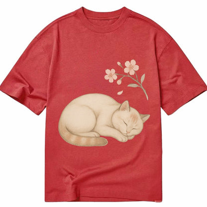 Zen Garden Cat Japanese Aesthetic Lying Peaceful Minimalist Classic T-shirt – Red
