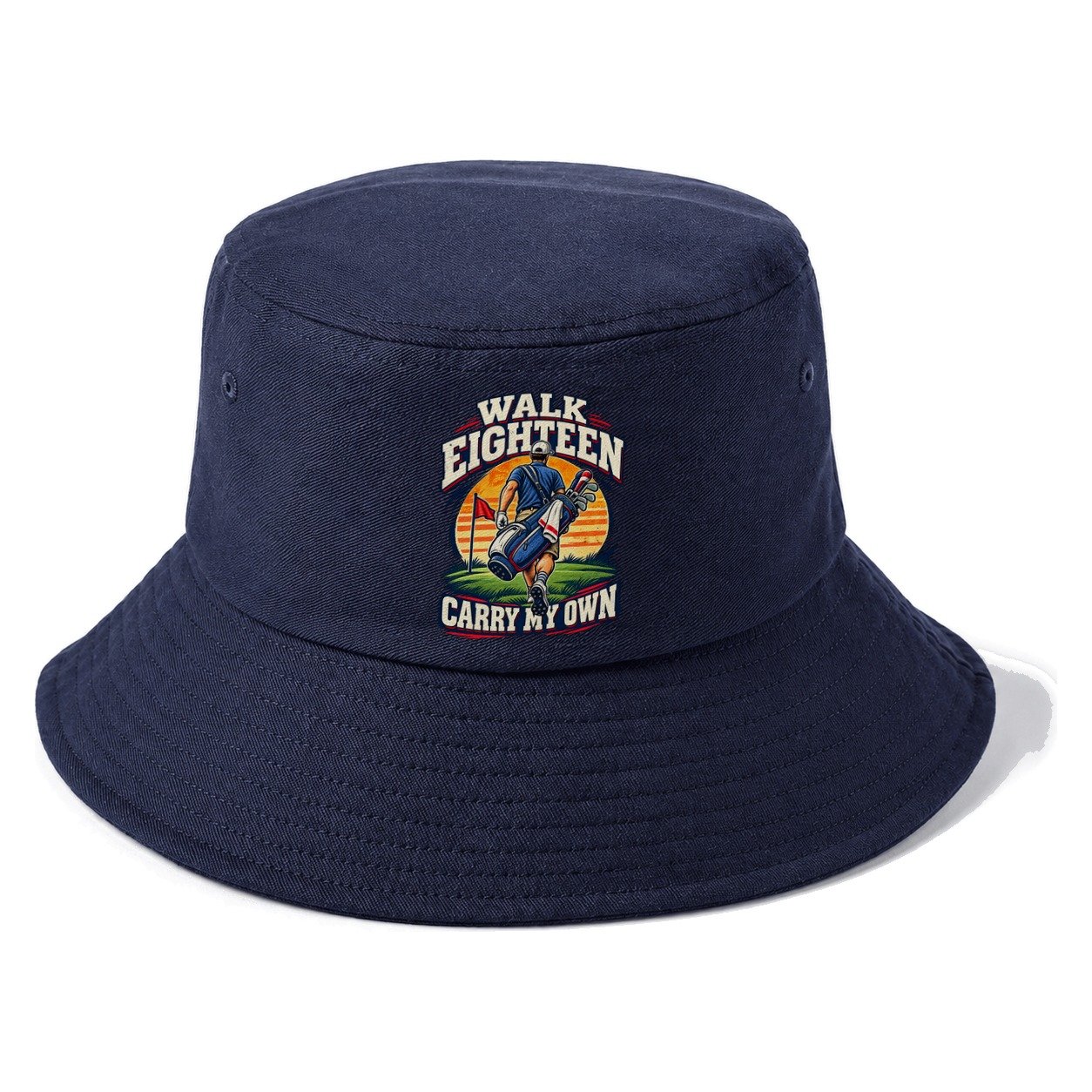 Walk Eighteen Carry My Own Golf Life Bucket Hat – Twilight Navy