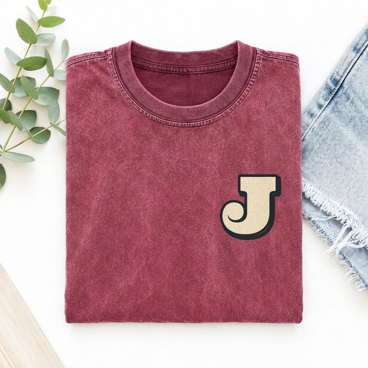 Initial J Left Chest Vintage T-shirt – Raspberry