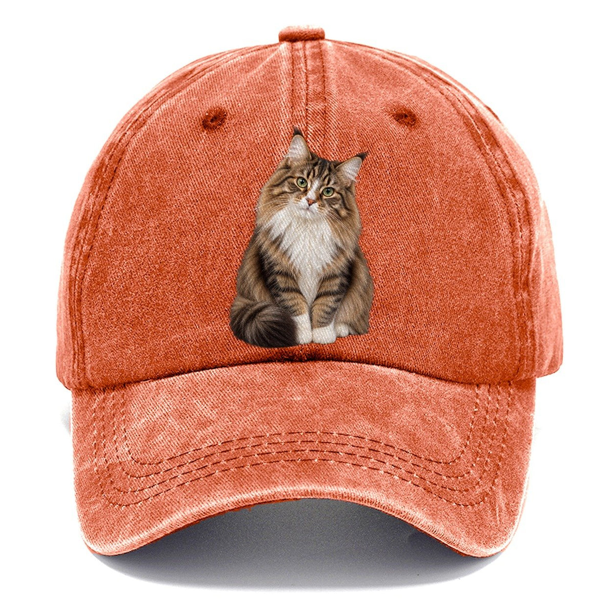 Norwegian Forest Cat Seated Portrait Realistic Cat Portrait Classic Cap – Terracotta Clay