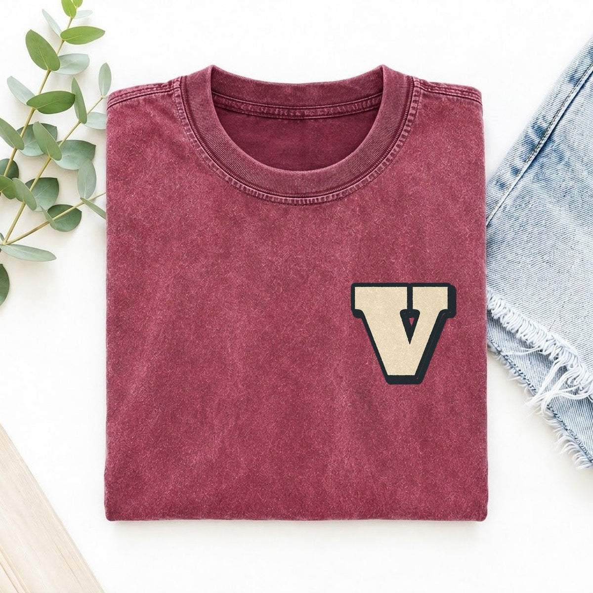Initial V Left Chest Vintage T-shirt – Raspberry