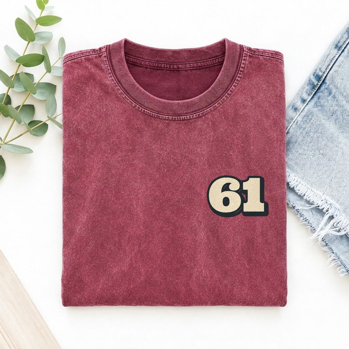 Number 61 Left Chest Vintage T-shirt – Raspberry