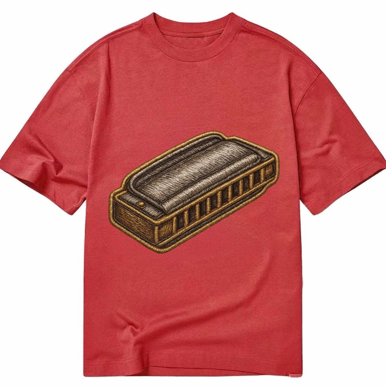 Harmonica Blues Harp With Chrome Covers Classic T-shirt – Red