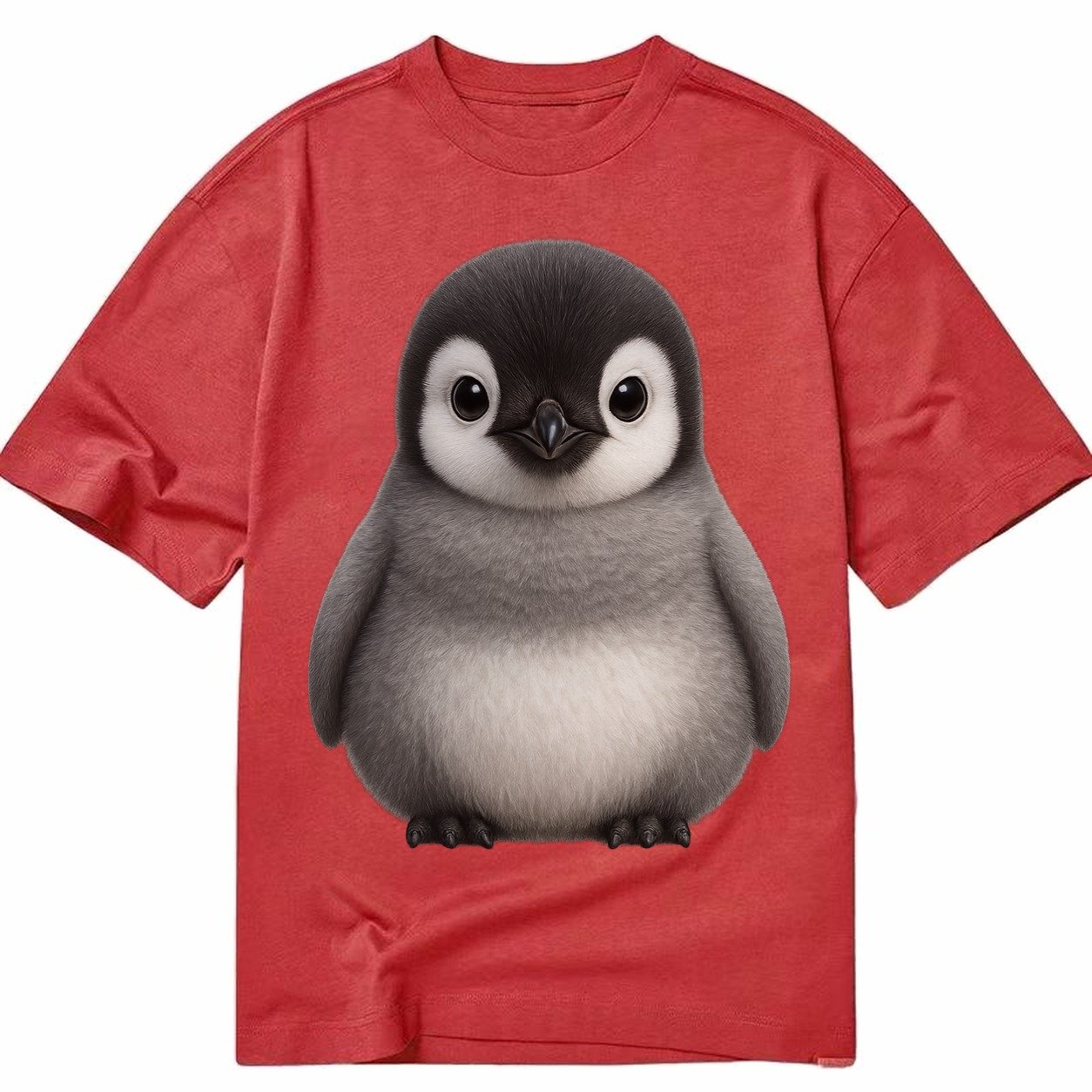 Baby Adelie Penguin Black And White Round Body Curious Eyes Classic T-shirt – Red