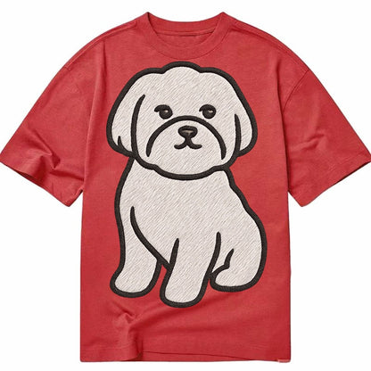 Maltese Pure White Fluffy Embroidered Design Classic T-shirt – Red